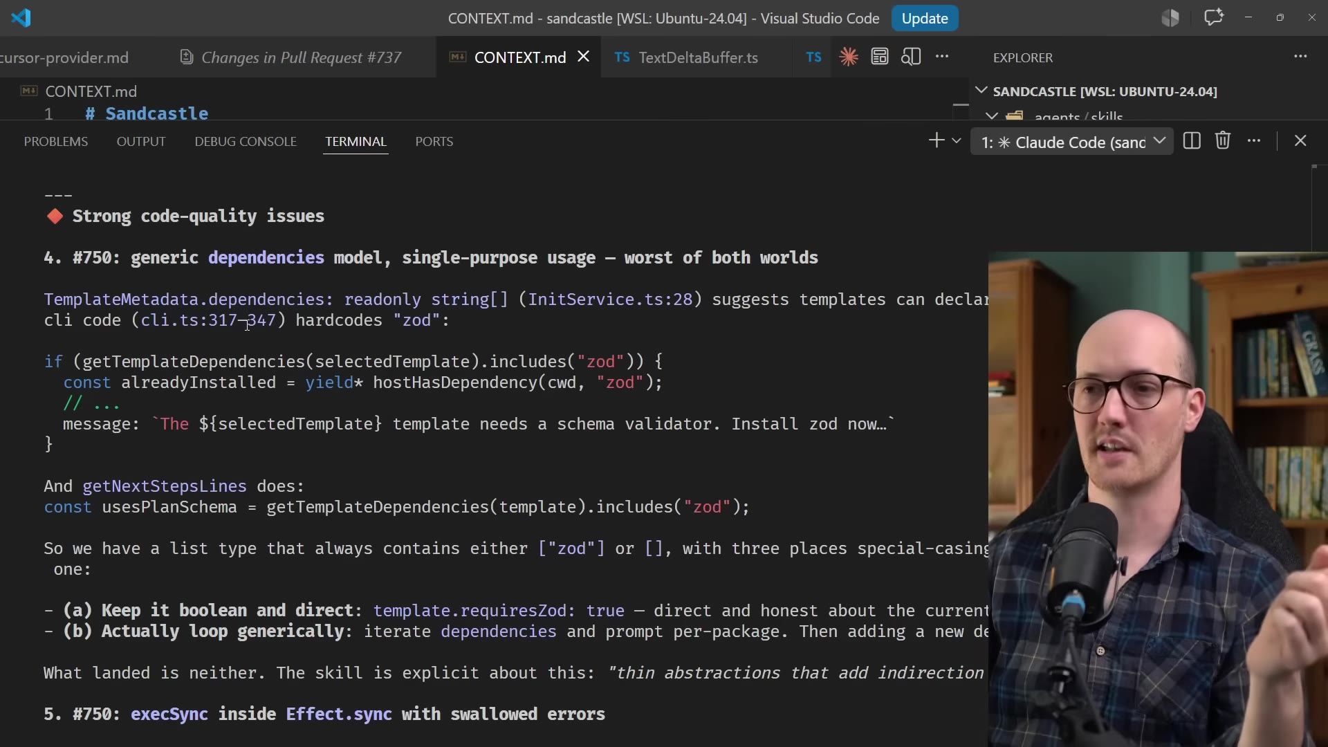 The finding about a generic dependencies model used only for zod, hardcoded in three places